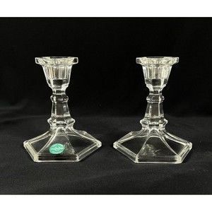 Lenox Decor Pair of Lead Crystal Candlesticks New in Original Box 5.5"